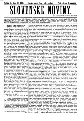 Slovenské noviny Mittwoch 3. August 1870