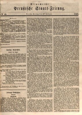Allgemeine preußische Staats-Zeitung Freitag 11. Februar 1842