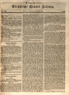 Allgemeine preußische Staats-Zeitung Mittwoch 13. Juli 1842