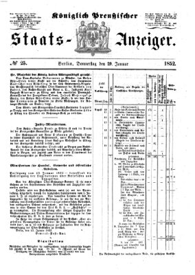 Königlich Preußischer Staats-Anzeiger (Allgemeine preußische Staats-Zeitung) Donnerstag 29. Januar 1852