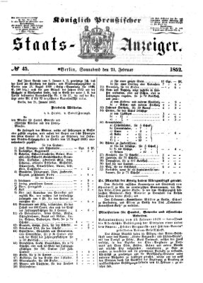 Königlich Preußischer Staats-Anzeiger (Allgemeine preußische Staats-Zeitung) Samstag 21. Februar 1852