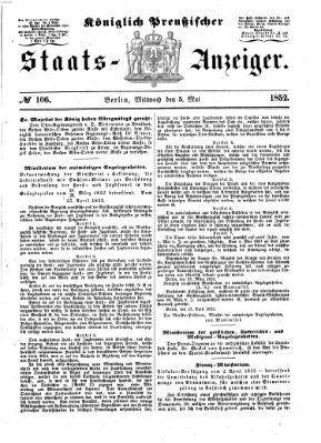 Königlich Preußischer Staats-Anzeiger (Allgemeine preußische Staats-Zeitung) Mittwoch 5. Mai 1852