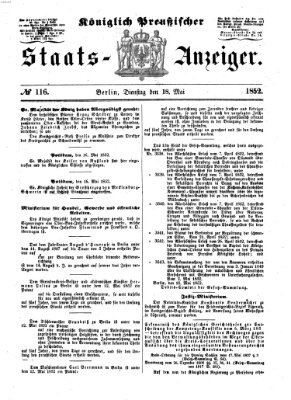 Königlich Preußischer Staats-Anzeiger (Allgemeine preußische Staats-Zeitung) Dienstag 18. Mai 1852