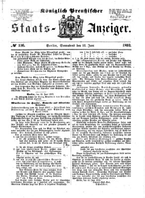 Königlich Preußischer Staats-Anzeiger (Allgemeine preußische Staats-Zeitung) Samstag 12. Juni 1852