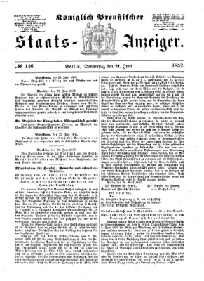 Königlich Preußischer Staats-Anzeiger (Allgemeine preußische Staats-Zeitung) Donnerstag 24. Juni 1852