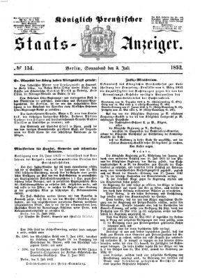 Königlich Preußischer Staats-Anzeiger (Allgemeine preußische Staats-Zeitung) Samstag 3. Juli 1852