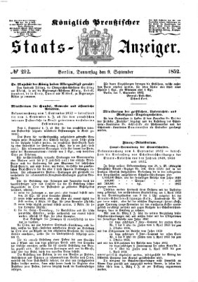 Königlich Preußischer Staats-Anzeiger (Allgemeine preußische Staats-Zeitung) Donnerstag 9. September 1852