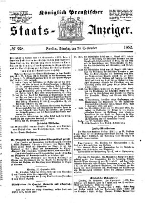 Königlich Preußischer Staats-Anzeiger (Allgemeine preußische Staats-Zeitung) Dienstag 28. September 1852