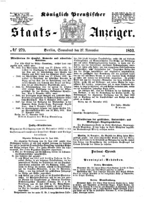 Königlich Preußischer Staats-Anzeiger (Allgemeine preußische Staats-Zeitung) Samstag 27. November 1852