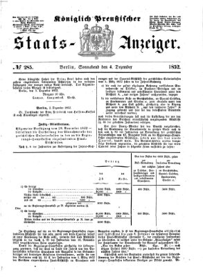 Königlich Preußischer Staats-Anzeiger (Allgemeine preußische Staats-Zeitung) Samstag 4. Dezember 1852