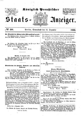 Königlich Preußischer Staats-Anzeiger (Allgemeine preußische Staats-Zeitung) Samstag 11. Dezember 1852
