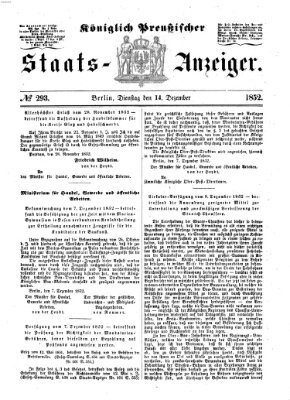 Königlich Preußischer Staats-Anzeiger (Allgemeine preußische Staats-Zeitung) Dienstag 14. Dezember 1852