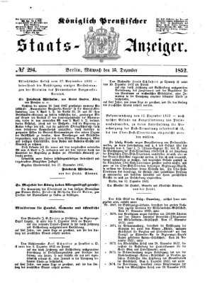 Königlich Preußischer Staats-Anzeiger (Allgemeine preußische Staats-Zeitung) Mittwoch 15. Dezember 1852