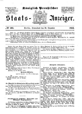Königlich Preußischer Staats-Anzeiger (Allgemeine preußische Staats-Zeitung) Samstag 25. Dezember 1852