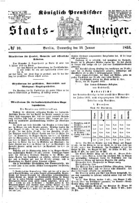 Königlich Preußischer Staats-Anzeiger (Allgemeine preußische Staats-Zeitung) Donnerstag 13. Januar 1853