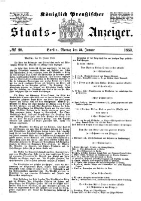 Königlich Preußischer Staats-Anzeiger (Allgemeine preußische Staats-Zeitung) Montag 24. Januar 1853