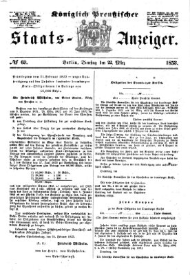 Königlich Preußischer Staats-Anzeiger (Allgemeine preußische Staats-Zeitung) Dienstag 22. März 1853