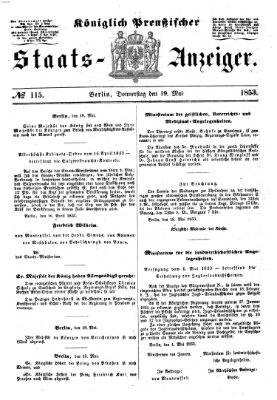 Königlich Preußischer Staats-Anzeiger (Allgemeine preußische Staats-Zeitung) Donnerstag 19. Mai 1853