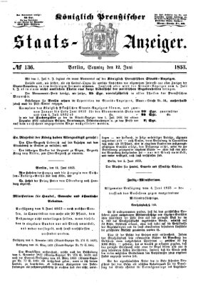 Königlich Preußischer Staats-Anzeiger (Allgemeine preußische Staats-Zeitung) Sonntag 12. Juni 1853