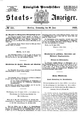 Königlich Preußischer Staats-Anzeiger (Allgemeine preußische Staats-Zeitung) Donnerstag 30. Juni 1853