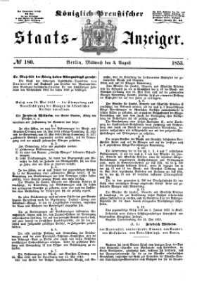 Königlich Preußischer Staats-Anzeiger (Allgemeine preußische Staats-Zeitung) Mittwoch 3. August 1853