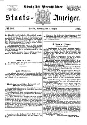 Königlich Preußischer Staats-Anzeiger (Allgemeine preußische Staats-Zeitung) Sonntag 7. August 1853