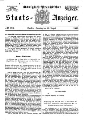 Königlich Preußischer Staats-Anzeiger (Allgemeine preußische Staats-Zeitung) Sonntag 21. August 1853