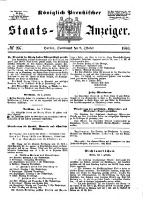Königlich Preußischer Staats-Anzeiger (Allgemeine preußische Staats-Zeitung) Samstag 8. Oktober 1853