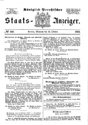 Königlich Preußischer Staats-Anzeiger (Allgemeine preußische Staats-Zeitung) Mittwoch 12. Oktober 1853