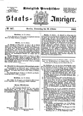 Königlich Preußischer Staats-Anzeiger (Allgemeine preußische Staats-Zeitung) Donnerstag 20. Oktober 1853