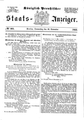 Königlich Preußischer Staats-Anzeiger (Allgemeine preußische Staats-Zeitung) Donnerstag 10. November 1853
