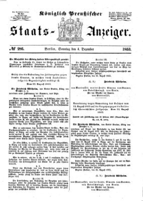 Königlich Preußischer Staats-Anzeiger (Allgemeine preußische Staats-Zeitung) Sonntag 4. Dezember 1853