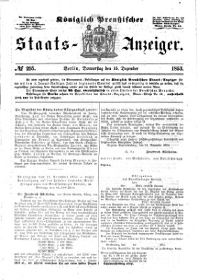 Königlich Preußischer Staats-Anzeiger (Allgemeine preußische Staats-Zeitung) Donnerstag 15. Dezember 1853