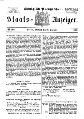Königlich Preußischer Staats-Anzeiger (Allgemeine preußische Staats-Zeitung) Mittwoch 28. Dezember 1853