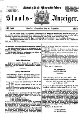 Königlich Preußischer Staats-Anzeiger (Allgemeine preußische Staats-Zeitung) Samstag 31. Dezember 1853