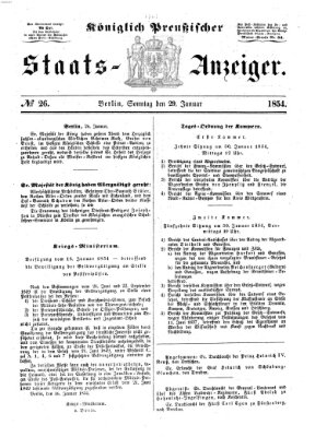 Königlich Preußischer Staats-Anzeiger (Allgemeine preußische Staats-Zeitung) Sonntag 29. Januar 1854