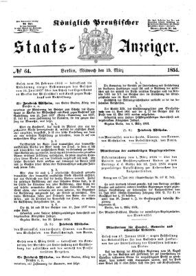 Königlich Preußischer Staats-Anzeiger (Allgemeine preußische Staats-Zeitung) Mittwoch 15. März 1854