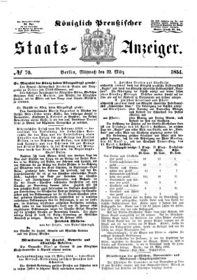Königlich Preußischer Staats-Anzeiger (Allgemeine preußische Staats-Zeitung) Mittwoch 22. März 1854