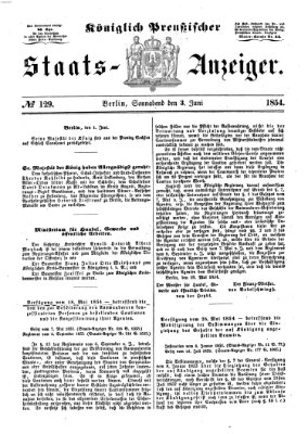 Königlich Preußischer Staats-Anzeiger (Allgemeine preußische Staats-Zeitung) Samstag 3. Juni 1854
