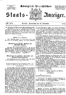 Königlich Preußischer Staats-Anzeiger (Allgemeine preußische Staats-Zeitung) Donnerstag 16. November 1854