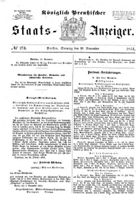 Königlich Preußischer Staats-Anzeiger (Allgemeine preußische Staats-Zeitung) Sonntag 19. November 1854