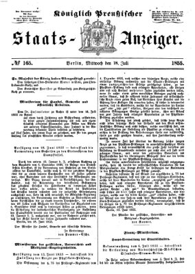 Königlich Preußischer Staats-Anzeiger (Allgemeine preußische Staats-Zeitung) Mittwoch 18. Juli 1855