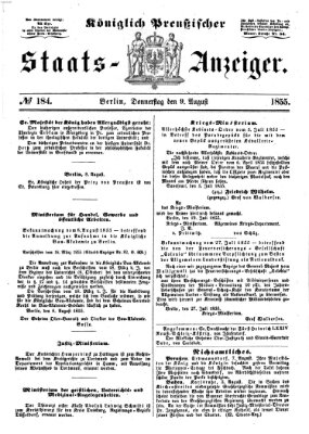 Königlich Preußischer Staats-Anzeiger (Allgemeine preußische Staats-Zeitung) Donnerstag 9. August 1855
