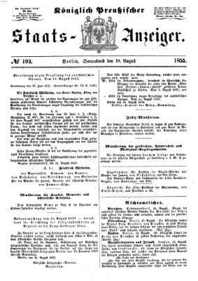 Königlich Preußischer Staats-Anzeiger (Allgemeine preußische Staats-Zeitung) Samstag 18. August 1855