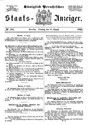 Königlich Preußischer Staats-Anzeiger (Allgemeine preußische Staats-Zeitung) Dienstag 21. August 1855