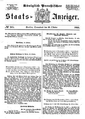 Königlich Preußischer Staats-Anzeiger (Allgemeine preußische Staats-Zeitung) Samstag 20. Oktober 1855