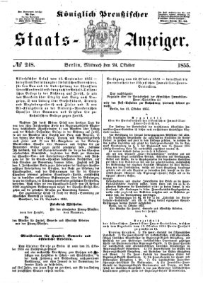 Königlich Preußischer Staats-Anzeiger (Allgemeine preußische Staats-Zeitung) Mittwoch 24. Oktober 1855