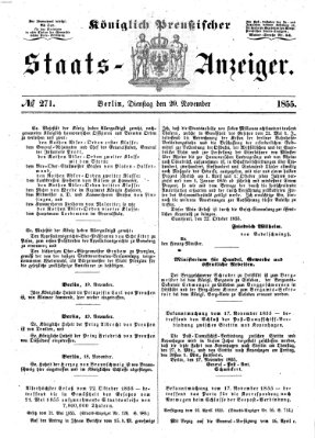 Königlich Preußischer Staats-Anzeiger (Allgemeine preußische Staats-Zeitung) Dienstag 20. November 1855