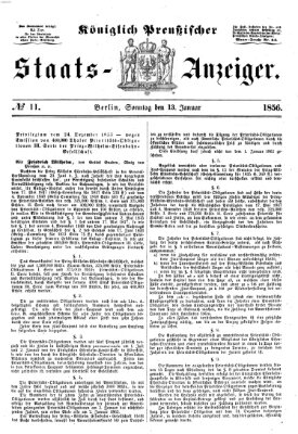 Königlich Preußischer Staats-Anzeiger (Allgemeine preußische Staats-Zeitung) Sonntag 13. Januar 1856