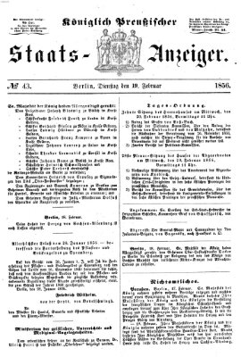 Königlich Preußischer Staats-Anzeiger (Allgemeine preußische Staats-Zeitung) Dienstag 19. Februar 1856
